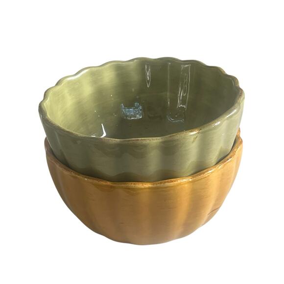 Set of 2 Vintage Roscher & Co. Bowls Bellini Collection Stoneware Green Yellow - Picture 3 of 11